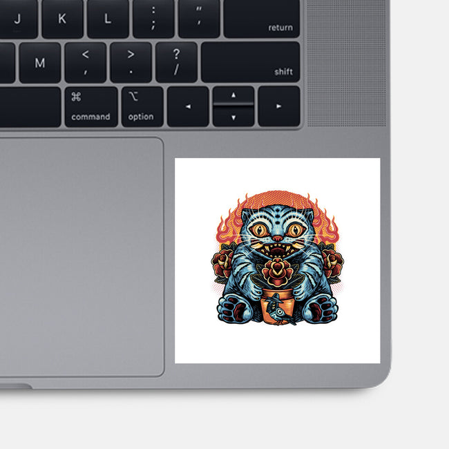 Blue Tiger Red Flame-None-Glossy-Sticker-glitchygorilla