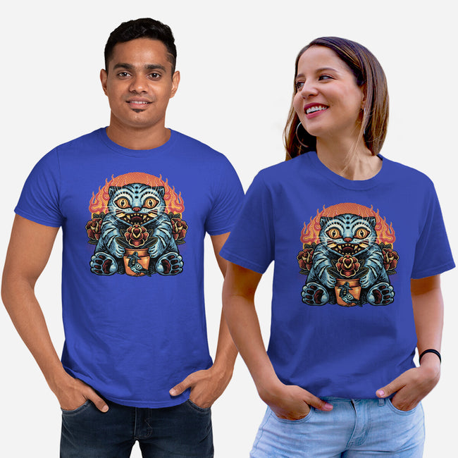 Blue Tiger Red Flame-Unisex-Basic-Tee-glitchygorilla