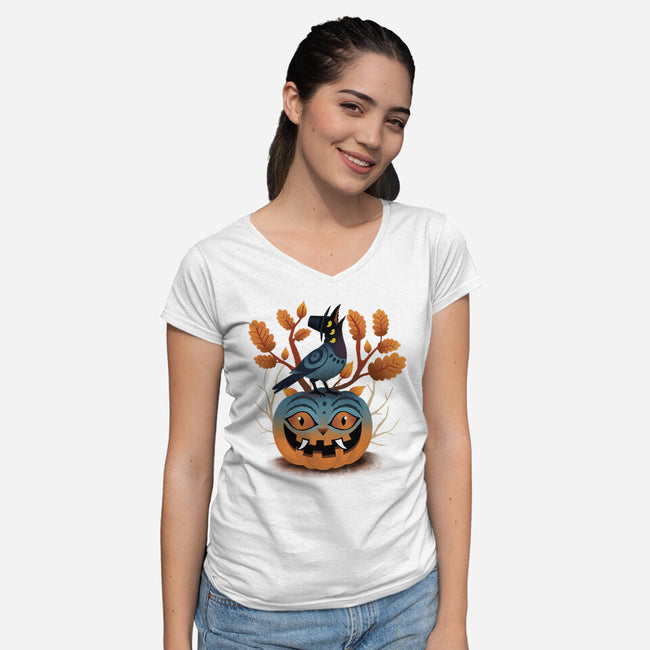 Halloween Derpy-Womens-V-Neck-Tee-dandingeroz