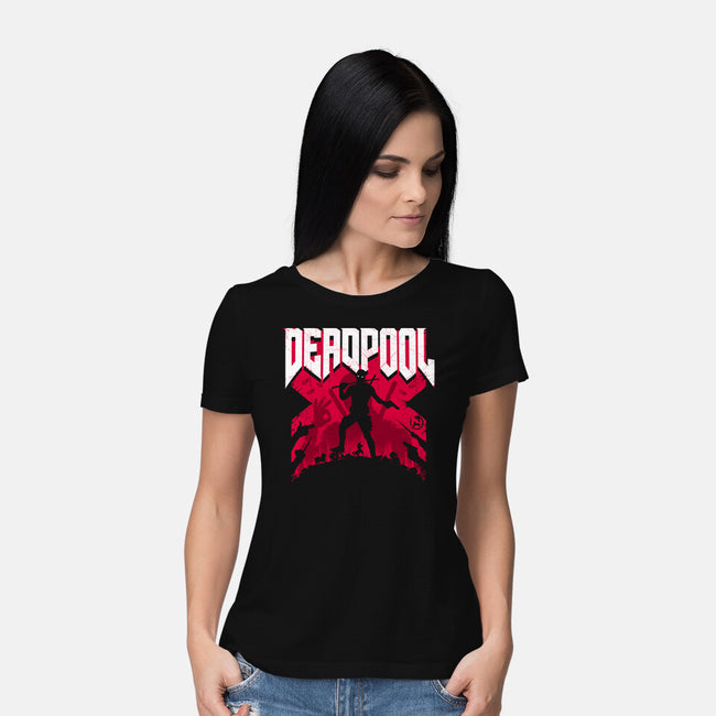 Deadpool Doomsday-Womens-Basic-Tee-rocketman_art