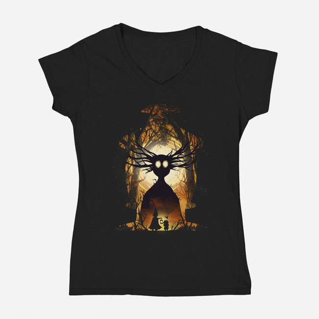 Into The Unknown Wall-Womens-V-Neck-Tee-dandingeroz