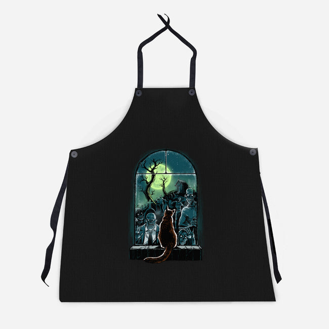 Watching The Zombies-Unisex-Kitchen-Apron-zascanauta