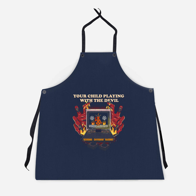 Playing With The Devil-Unisex-Kitchen-Apron-Green Devil