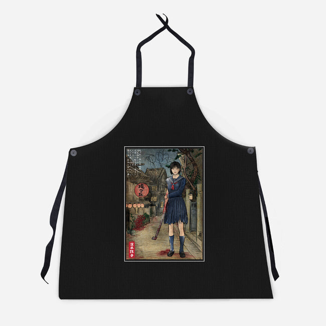 Hinako In Japan Woodblock-Unisex-Kitchen-Apron-DrMonekers