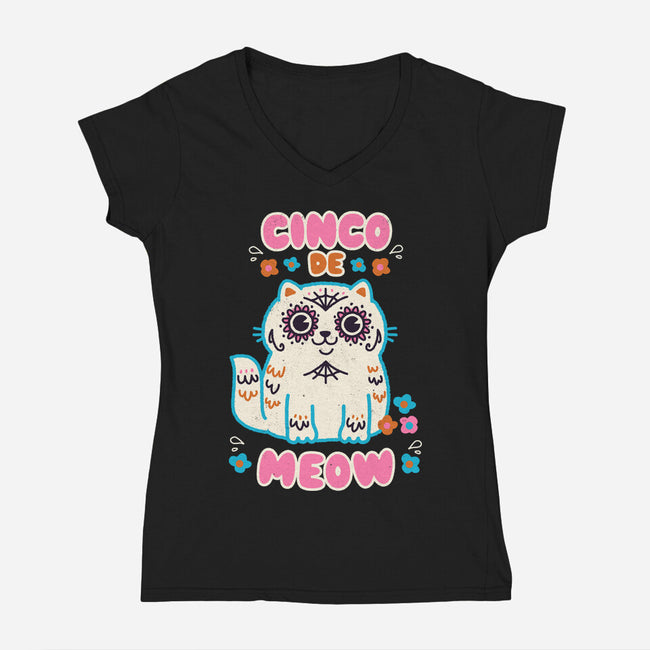 Cinco De Meow-Womens-V-Neck-Tee-Weird & Punderful