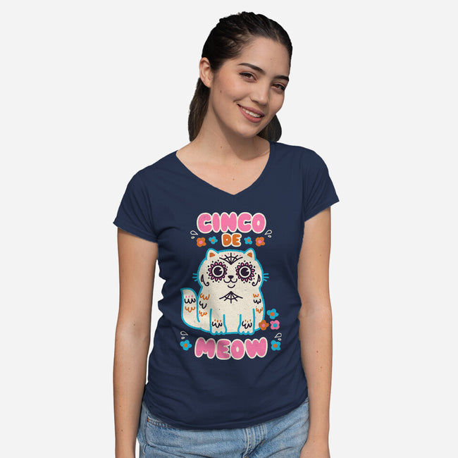 Cinco De Meow-Womens-V-Neck-Tee-Weird & Punderful