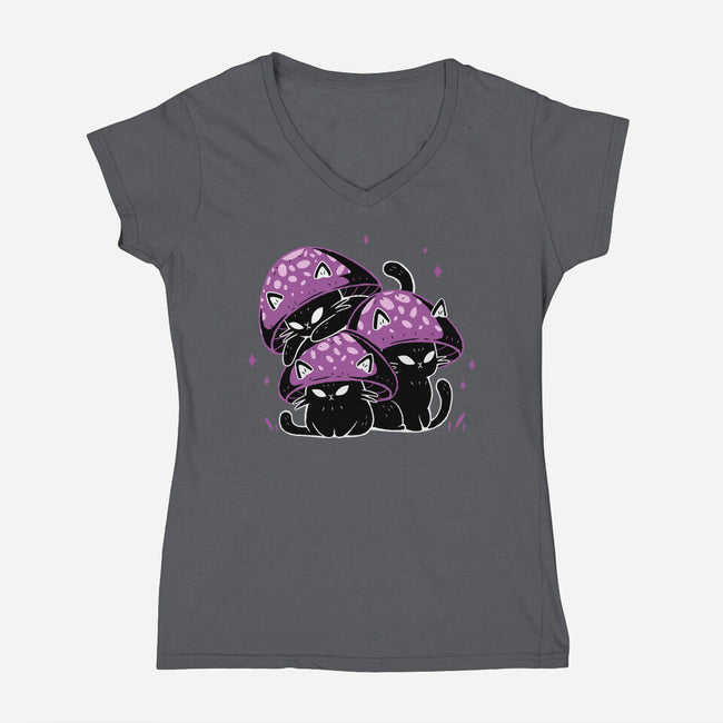 Mushroom Cats-Womens-V-Neck-Tee-xMorfina