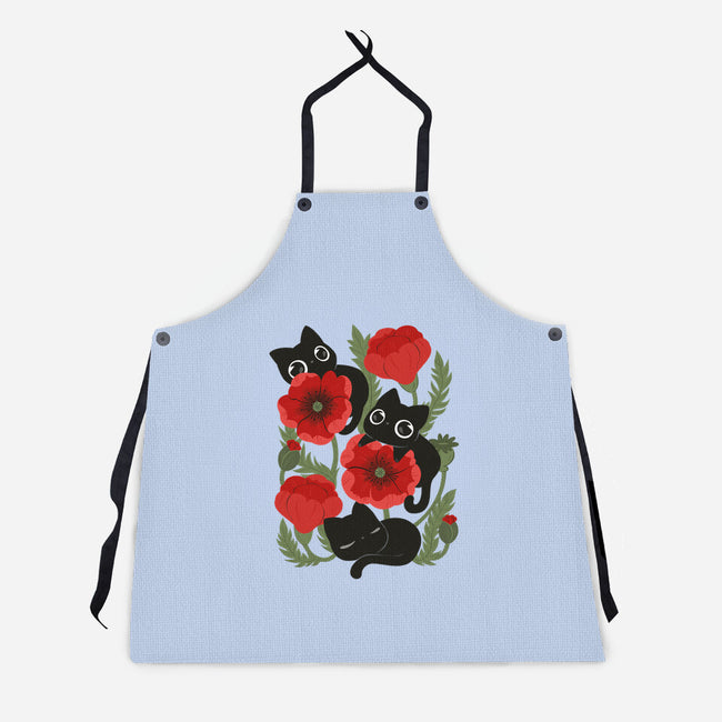 Poppies And Black Kitties-Unisex-Kitchen-Apron-ricolaa