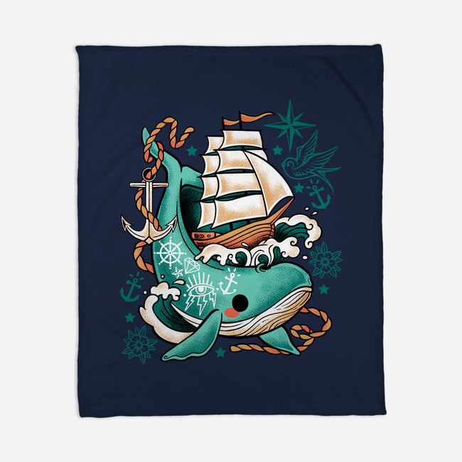 Whale Ship Tattoo-None-Fleece-Blanket-NemiMakeit