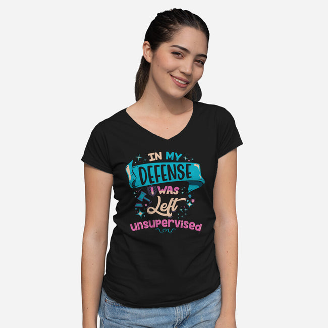 In My Defense-Womens-V-Neck-Tee-rocketman_art