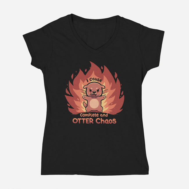 Otter Chaos-Womens-V-Neck-Tee-TechraNova