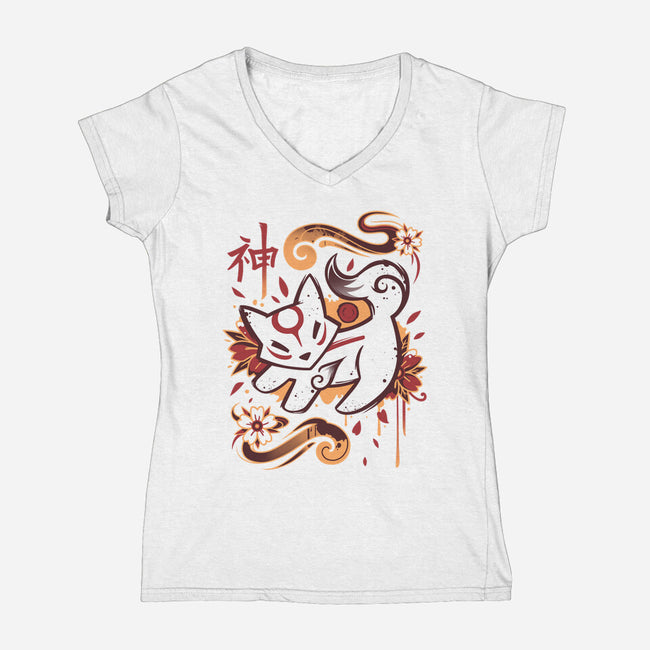 Floral Wolf Spirit-Womens-V-Neck-Tee-Snouleaf
