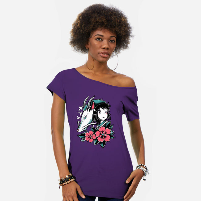 The Girl And The Dragon-Womens-Off Shoulder-Tee-estudiofitas