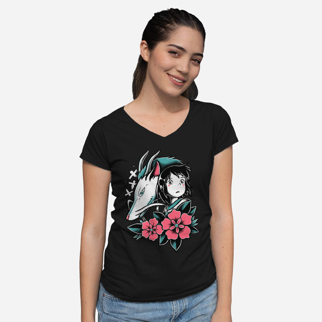 The Girl And The Dragon-Womens-V-Neck-Tee-estudiofitas
