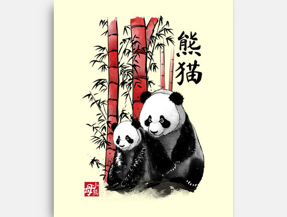Panda And Cub Sumi-e