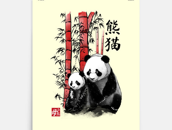 Panda And Cub Sumi-e