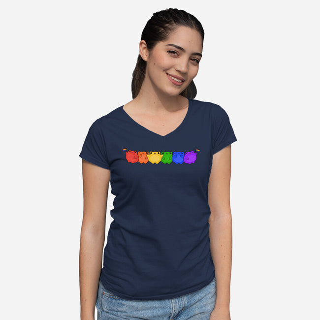 Rainbow Frogs-Womens-V-Neck-Tee-kosmicsatellite