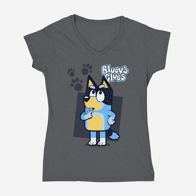 Blue Puppy's Clues-Womens-V-Neck-Tee-Boggs Nicolas