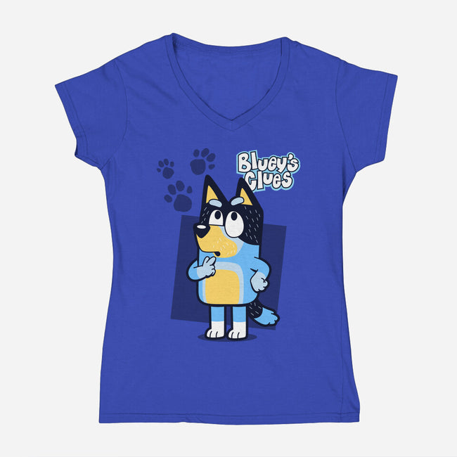 Blue Puppy's Clues-Womens-V-Neck-Tee-Boggs Nicolas