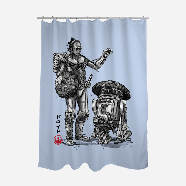 Samurai Droids Sumi-e-None-Polyester-Shower Curtain-DrMonekers