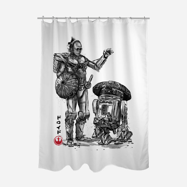 Samurai Droids Sumi-e-None-Polyester-Shower Curtain-DrMonekers