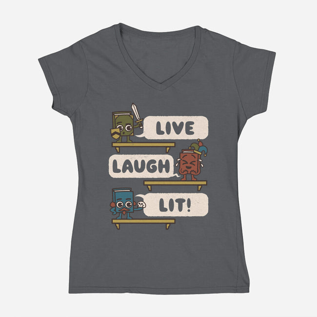Live Laugh Lit-Womens-V-Neck-Tee-Weird & Punderful