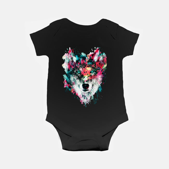 Watercolor Wolf-baby basic onesie-RizaPeker