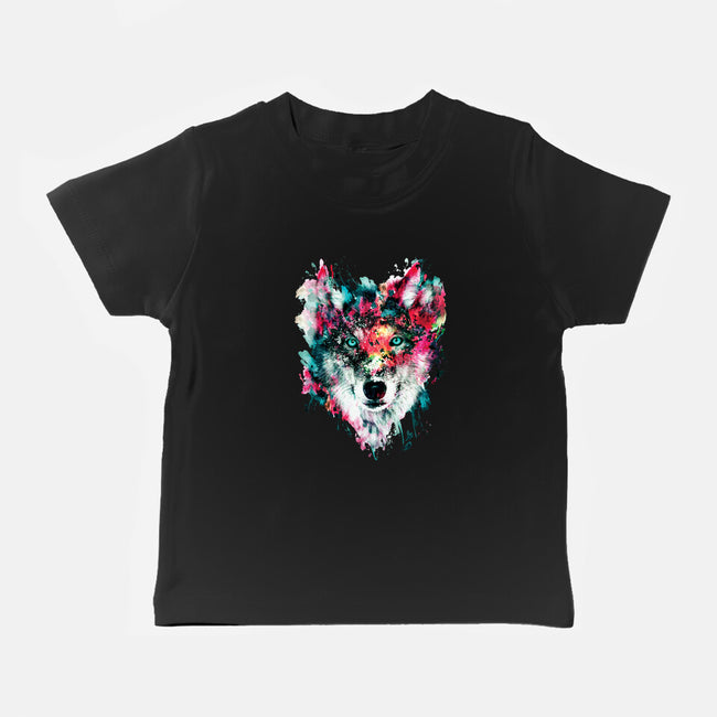 Watercolor Wolf-baby basic tee-RizaPeker