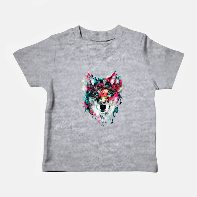 Watercolor Wolf-baby basic tee-RizaPeker