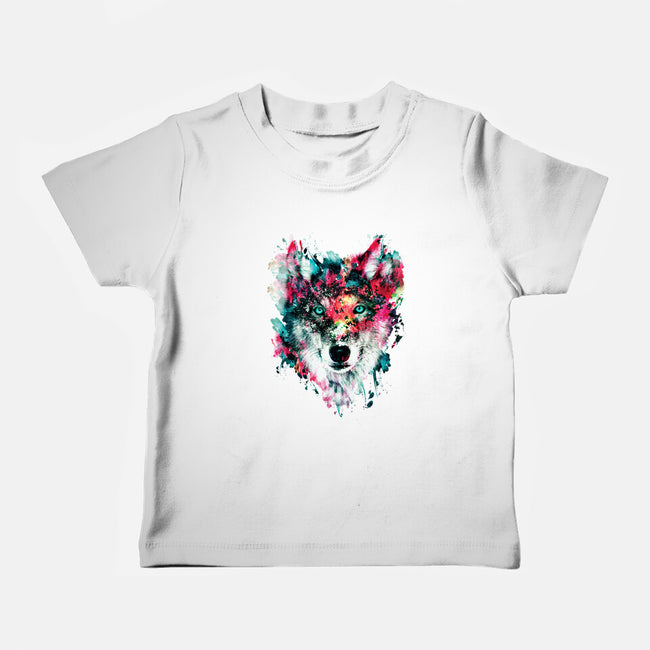 Watercolor Wolf-baby basic tee-RizaPeker