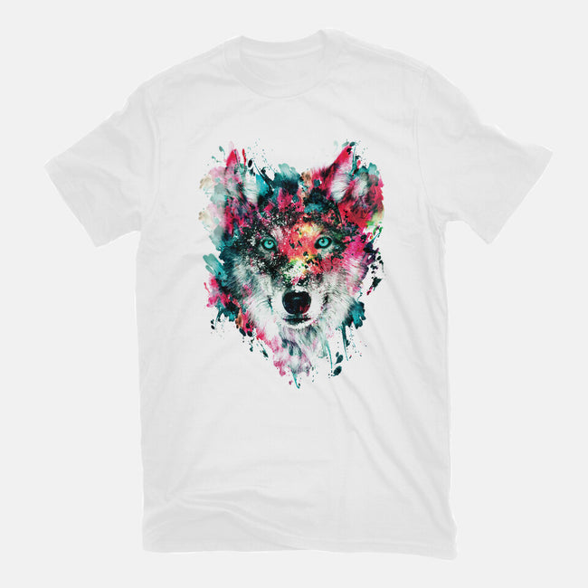 Watercolor Wolf-womens fitted tee-RizaPeker