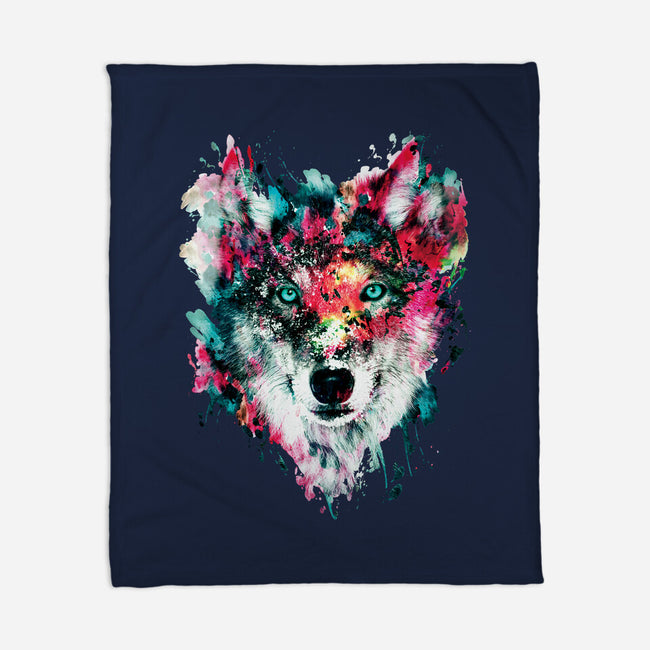 Watercolor Wolf-none fleece blanket-RizaPeker