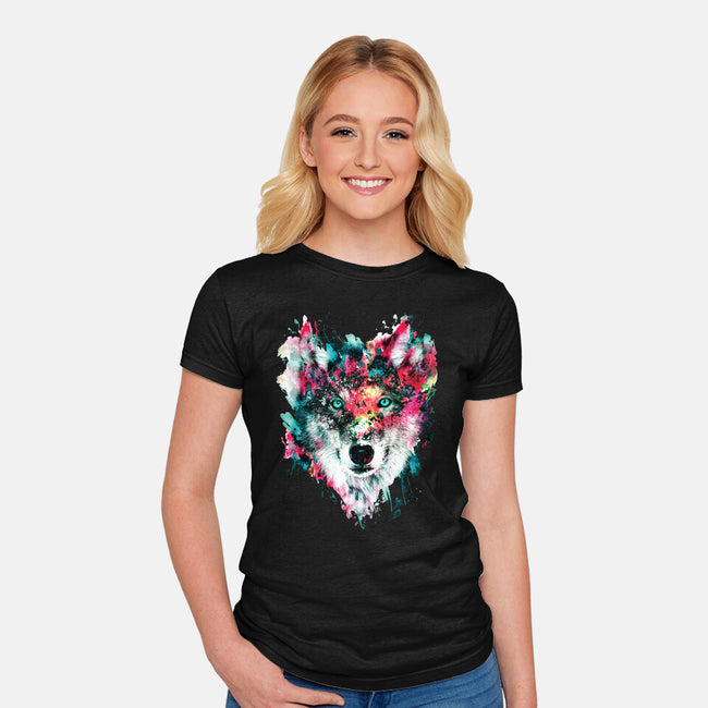 Watercolor Wolf-womens fitted tee-RizaPeker