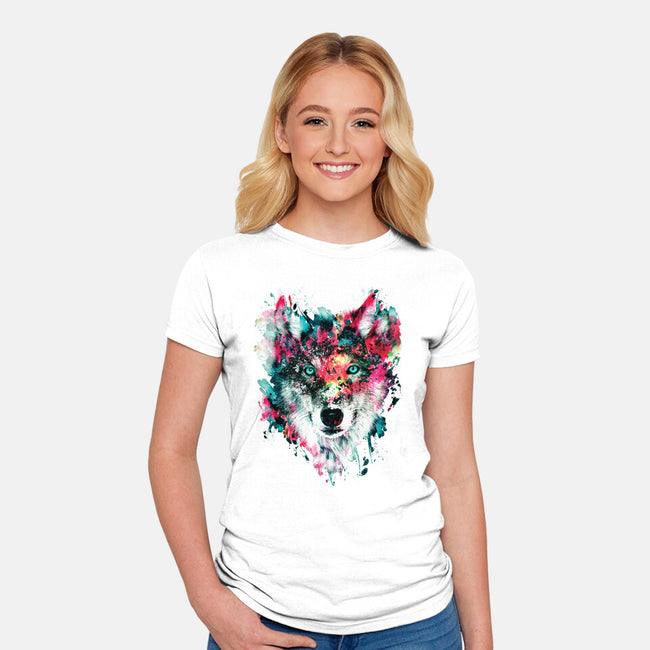 Watercolor Wolf-womens fitted tee-RizaPeker