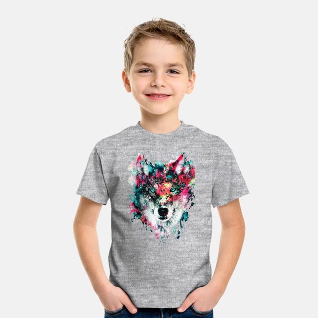 Watercolor Wolf-youth basic tee-RizaPeker