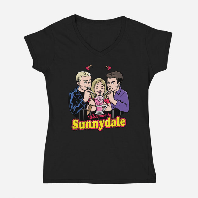 Welcome to Sunnydale-womens v-neck tee-harebrained