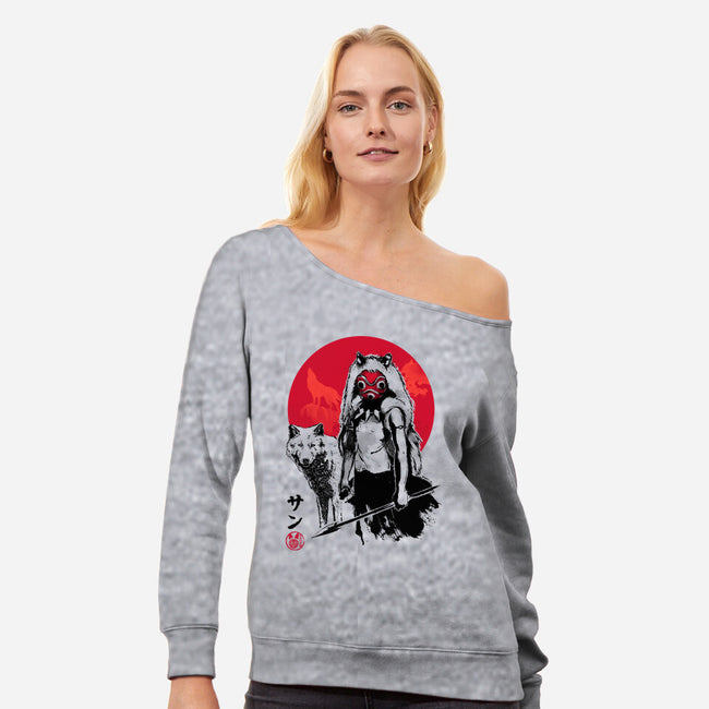 Wolf Girl Sumi-e-womens off shoulder sweatshirt-DrMonekers