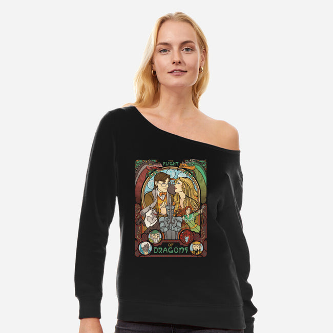 The Flight of Dragons-womens off shoulder sweatshirt-ursulalopez