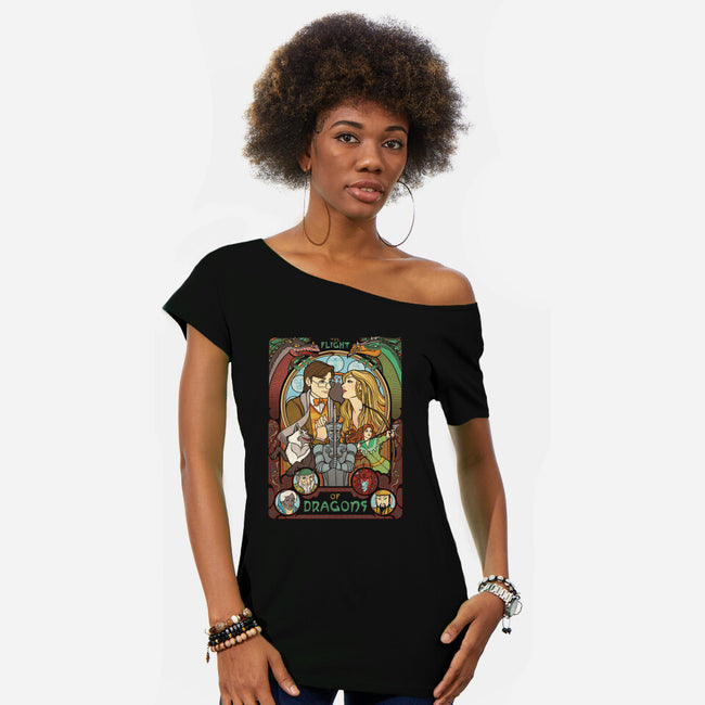 The Flight of Dragons-womens off shoulder tee-ursulalopez