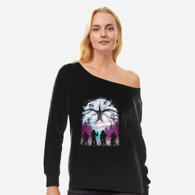 There's Something Strange-womens off shoulder sweatshirt-vp021
