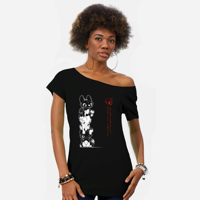 Tiny Furious Tower-womens off shoulder tee-ChocolateRaisinFury