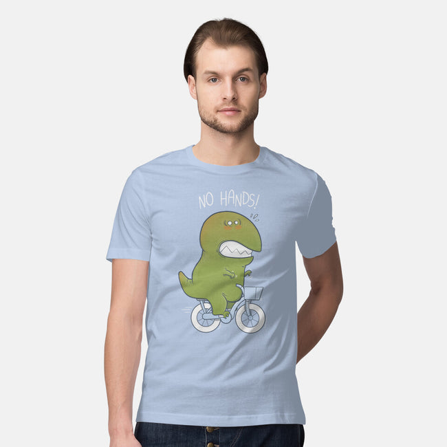 T-Rex Tries Biking-mens premium tee-queenmob