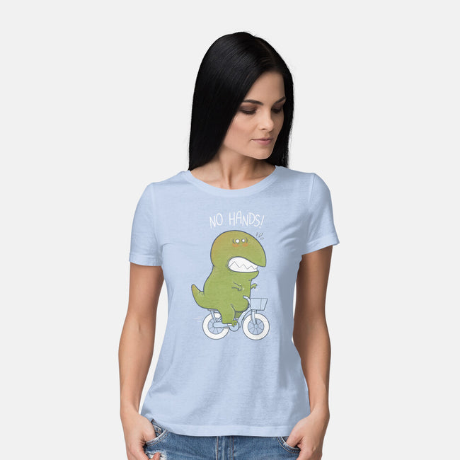 T-Rex Tries Biking-womens basic tee-queenmob