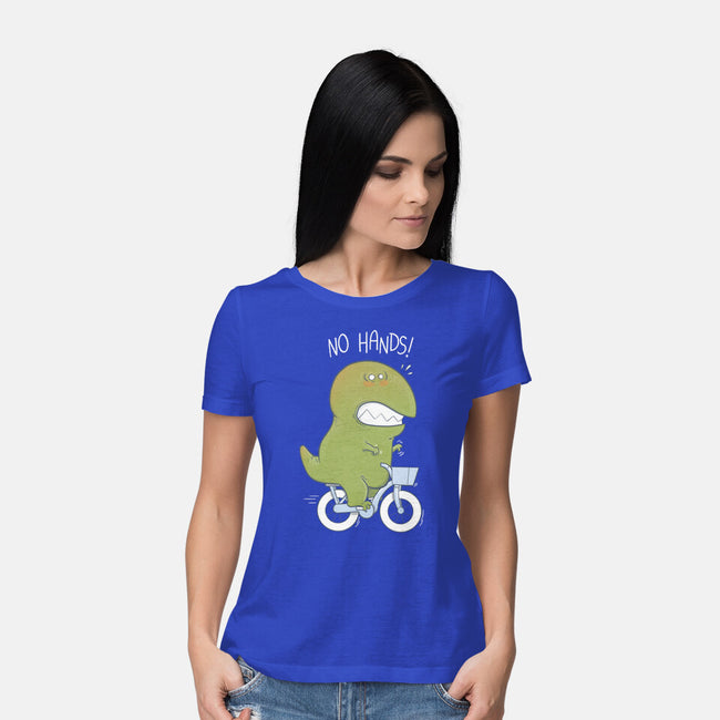T-Rex Tries Biking-womens basic tee-queenmob