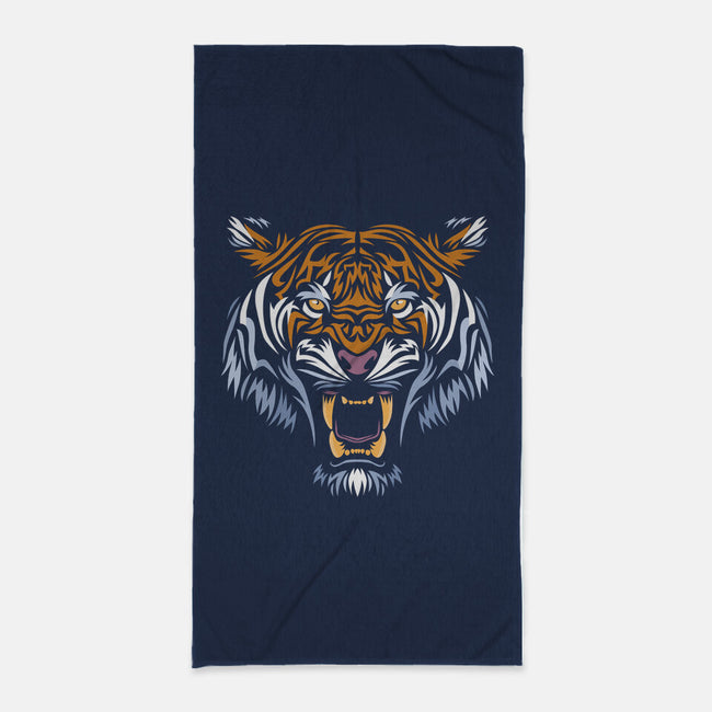 Tribal Face Tiger-none beach towel-albertocubatas