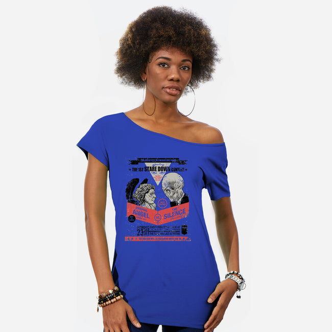 Stare Down Contest-womens off shoulder tee-zerobriant
