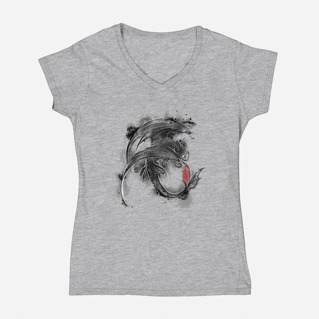 Sumi-e Fury-womens v-neck tee-Daisyart-lab