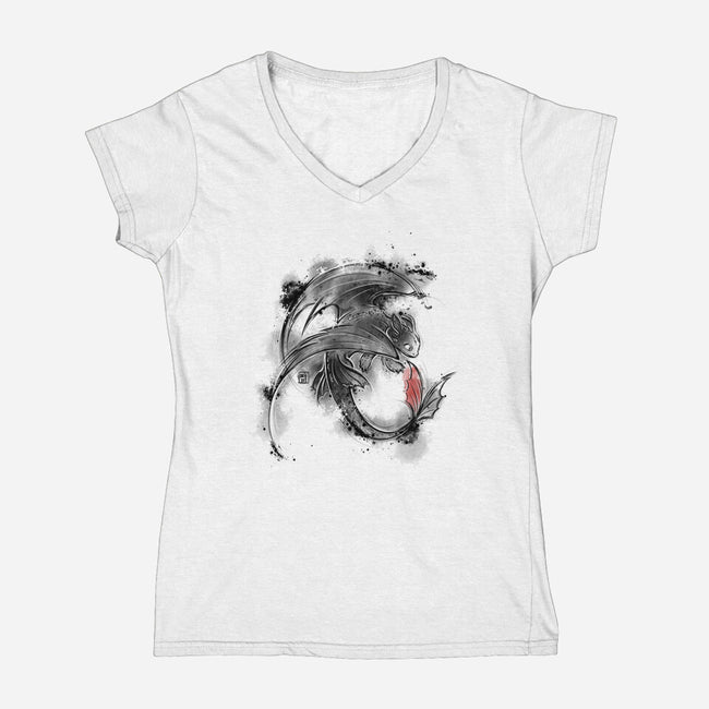 Sumi-e Fury-womens v-neck tee-Daisyart-lab