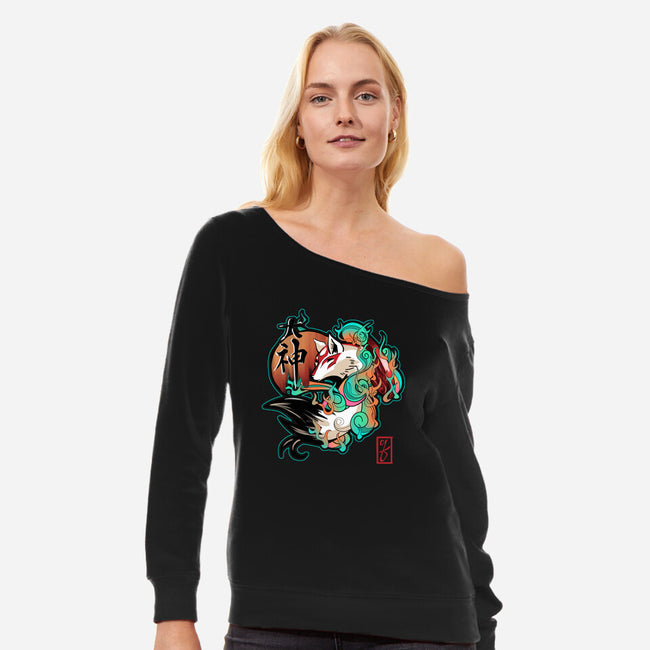 Sun Goddess-womens off shoulder sweatshirt-etcherSketch