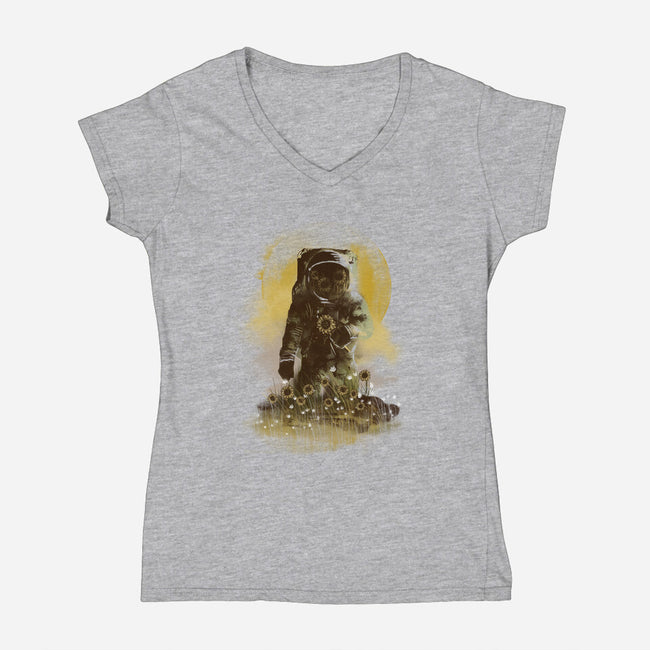 Sunflower Field-womens v-neck tee-dandingeroz